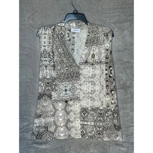 Calvin Klein Women's Sleeveless Button Front Abstract‎ Print Vest Top